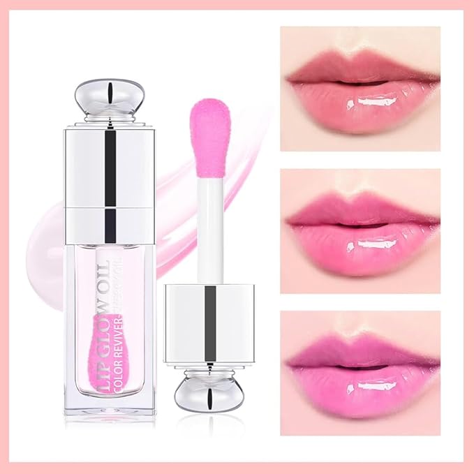 GECOMO Hydrating Lip Glow Oil, Lip Oil Gloss Transparent Toot Tinted Nourishing Long Lasting Repairing Lightening Lip Lines (SAKURA) 0.2 OZ