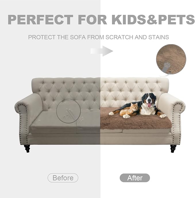 Dogs/Cats Bed Mats, Dog Pad Washable Removable Couch Cover with Anti-Slip Back, Plush Long Fur Mat, Perfect for Small, Medium and Large Dogs.(Brown, 30"x70")
