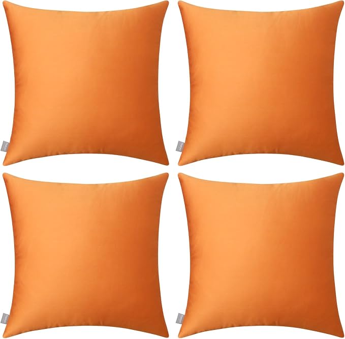 Thmyo 4-Pack 100% Cotton Comfortable Solid Decorative Throw Pillow Cases Square Cushion Cover Pillowcases Thanksgiving DIY Throw Pillow Covers for Sofa Bed Car(20x20 inch/50x50cm,Fall Orange)