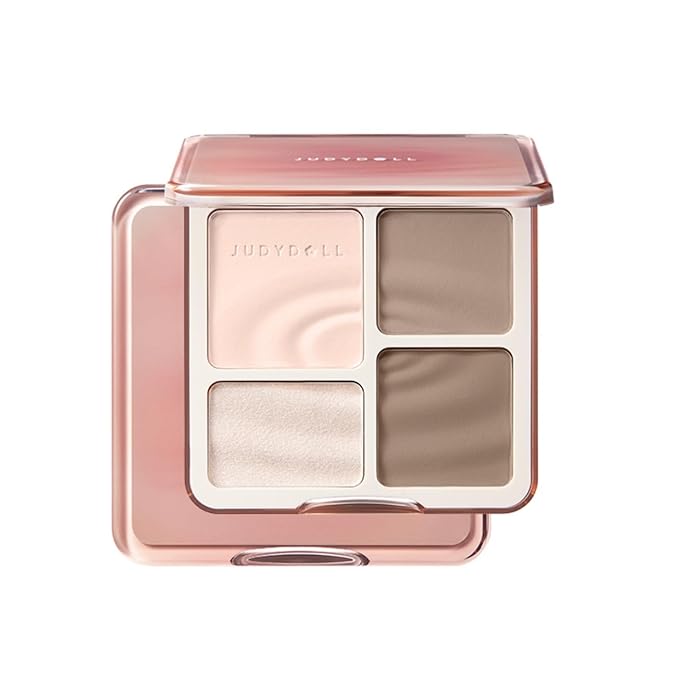 JUDYDOLL Highlight & Contour Palette, All-in-One Matte Highlighter Contour Compact, Natual Finish, Brightening Blendable Face Makeup for Cool Fair and Olive Skin (New Version 01 Wave Shadow Palette)