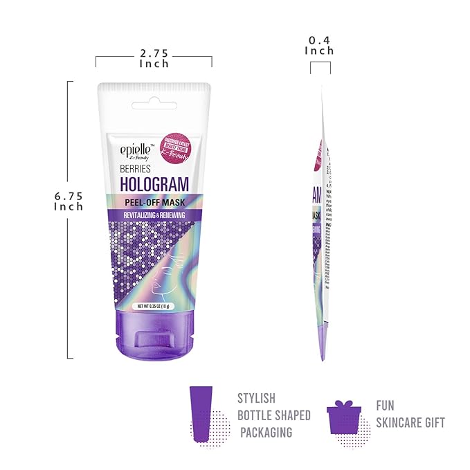 Epielle Hologram Glitter Peel-Off Face Masks - Toning & Calming | 8 Variety Pack Single-Use Testers | Gift Set, Spa Gift | Korean Skincare