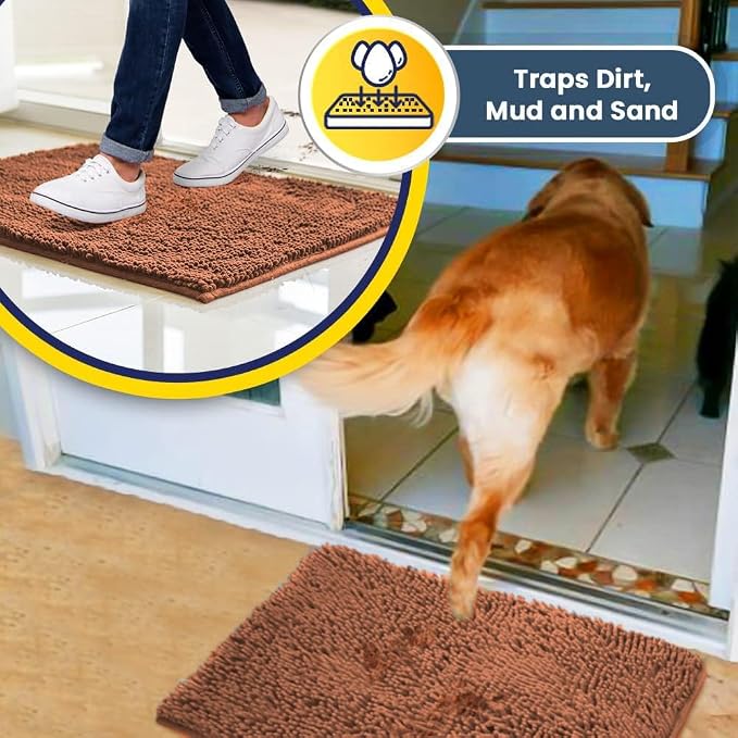 Muddy Mat® | Super Water Absorbent Door Mat Indoor, Microfiber Quick Dry Chenille Entryway Rug, Slip Resistant Front Door Mat, Indoor Mats for Entryway, Machine Washable Pet Rug, Peach 28" x 48"