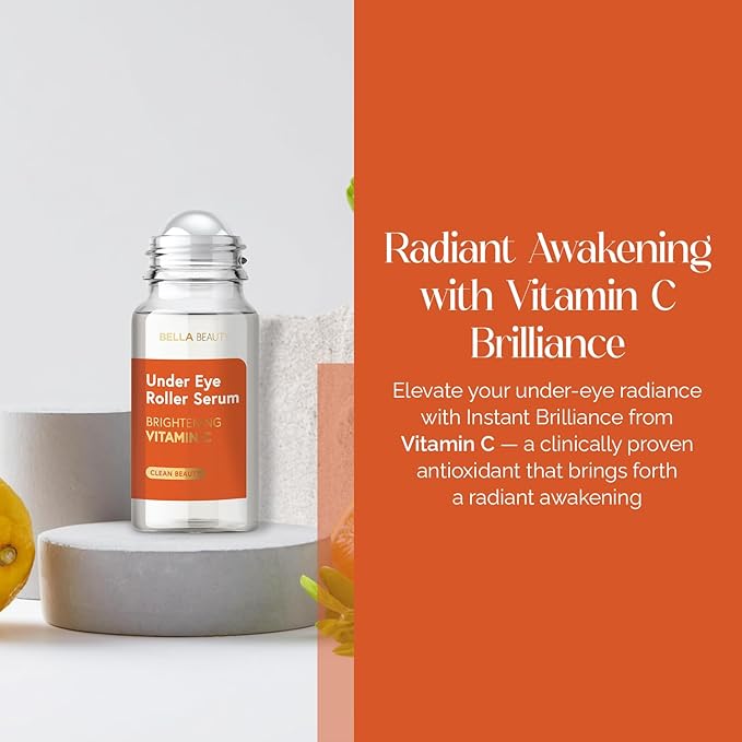 Bella Beauty Eye Roller Serum with Vitamin C & Niacinamide - Reduces Puffiness, Fine Lines & Dark Circles - Anti-Aging, Dermatologist Tested, Korean Skin Care for All Skin Types - 1.69 Fl. Oz
