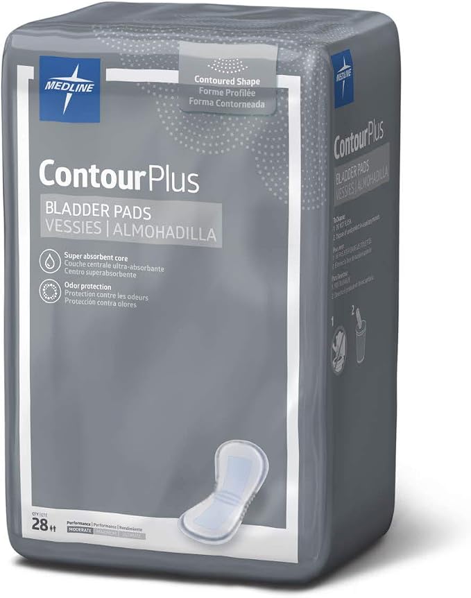Medline ContourPlus Bladder Control Incontinence Pads, Moderate Absorbency, 5.5" x 10.5", 28 Count (Pack of 2)