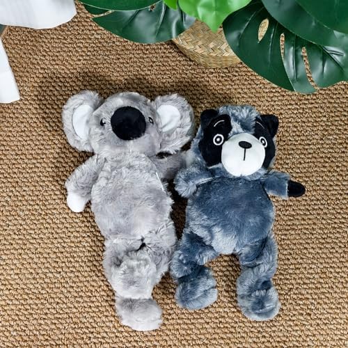 12.01 Inch Blue Grey Raccoon Squeaky Dog Toy, Plush Chew Toy with Bungee Legs for Puppy Teething, Indoor Outdoor Interactive Toy for All Dog Sizes