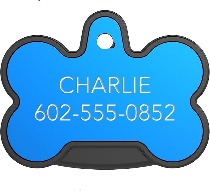 YIP Smart Tag ID & Custom Engraved Dogs Tracker - Compatible with Samsung Galaxy (No GPS Subscription Or Monthly Fee) Pets Collar Location Bone Blue