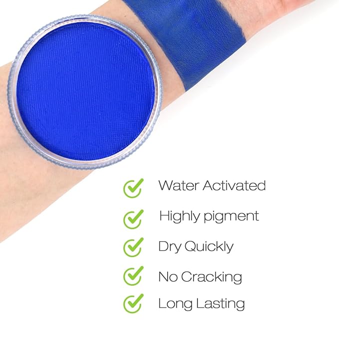 Bowitzki 30g Professional Face Paint Body Paint Water Based Face painting Makeup Safe for Kids and Adults Split Cake Single Color Halloween Christmas Party - Blue
