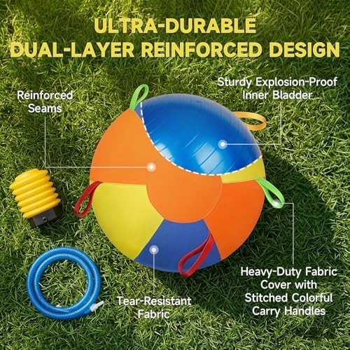 Herding Ball for Dogs, Inflatable Dog Ball for Outside Play, Durable Calming Jumbo Ball with Handles, Interactive Herding Toys for Border Collies, Australian Shepherds, Blue Heelers, Horses (18'')