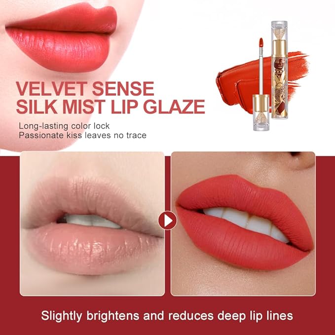 Matte Velvet Lip Stain, Lightweight Long-Lasting Lip Tint, Waterproof Non-Sticky Lip Color, Transfer-Proof Smudge-Proof Lip Stain, Cloud-Like Soft Blurring Texture with Misty Velvet Finish, Orange79A