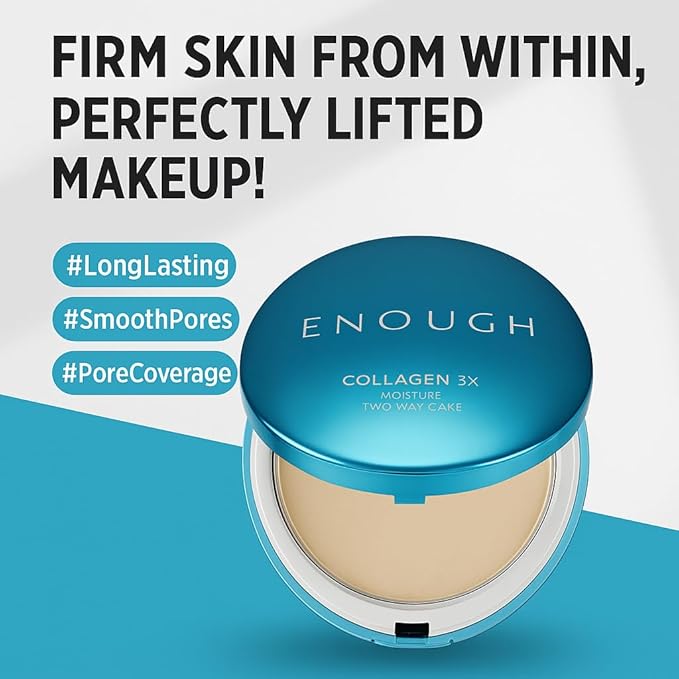 ENOUGH Collagen 3X Moisture Two-Way Cake SPF28, Korean Makeup Blurring Setting Powder Foundation, Face Pressed Powder Compact for Women (#13N Light Beige)