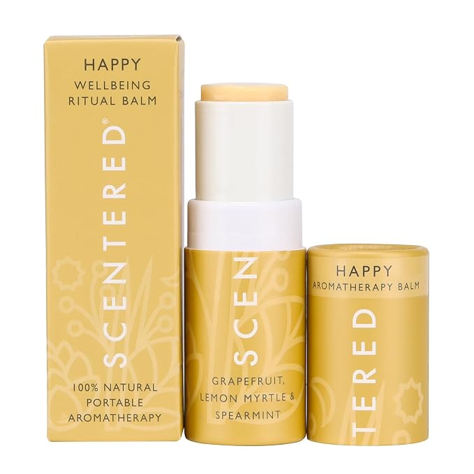 Scentered Aromatherapy Balm Stick - Happy - Mood Boost Roll On Essential Oils Blend for Positive Thinking - Grapefruit, Cedarwood, Lemon Myrtle Essential Oil - Positive Gifts for Women