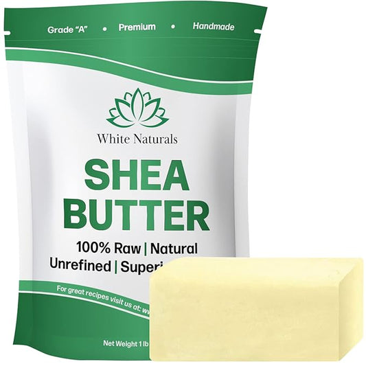 White Naturals African Shea Butter 1lb, Pure, Unrefined, Raw, Organic, Great Skin Moisturizer, Perfect for DIY Whipped Body Butter, Face Cream, Hair Mask, Lip Balm