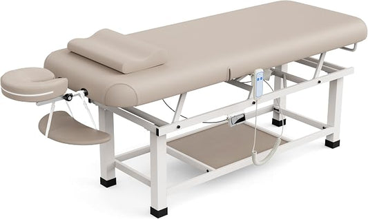 Olela Wide Electric Massage Table - Stationary Massage Table with Electric Lift and Manual Adjustable Backrest, Lash Bed with Storage, PU Leather, Metal Frame for Beauty, Massage, Tattoo