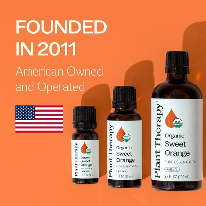 Plant Therapy Organic Sweet Orange Essential Oil, 30 mL (1 oz), 100% Pure Essential Oil, USDA Certified Organic, Great Fresh Citrus Aroma