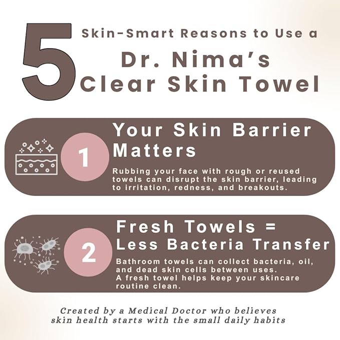 Dr. Nima's Clear Skin Towel, Organic Bamboo Face Towel, Physician Created Luxury Skin Care, Disposable Face Towel, Makeup Remover Dry Wipes, Ultra Soft, 1 Pack, 50 Ct