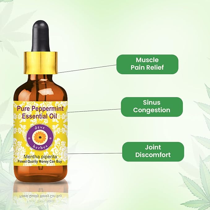 dève herbes Peppermint Essential Oil (Mentha piperita) Pure | Non-Sticky | Non-Greasy | Lightweight | Men & Women | All Skin Types | Steam Distilled 30ml (1 oz)