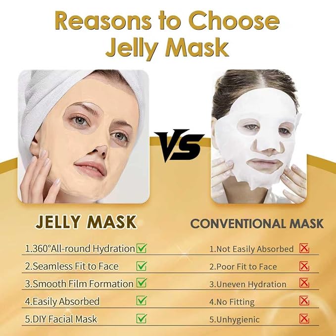 Powder Jelly Mask for Facials Professional, Peel Off Facial Mask for Hydrating & Moisturizing, Hydrojelly Mask for Women Men Skin Care, Home DIY Spa Use for All Skin with 24K Gold
