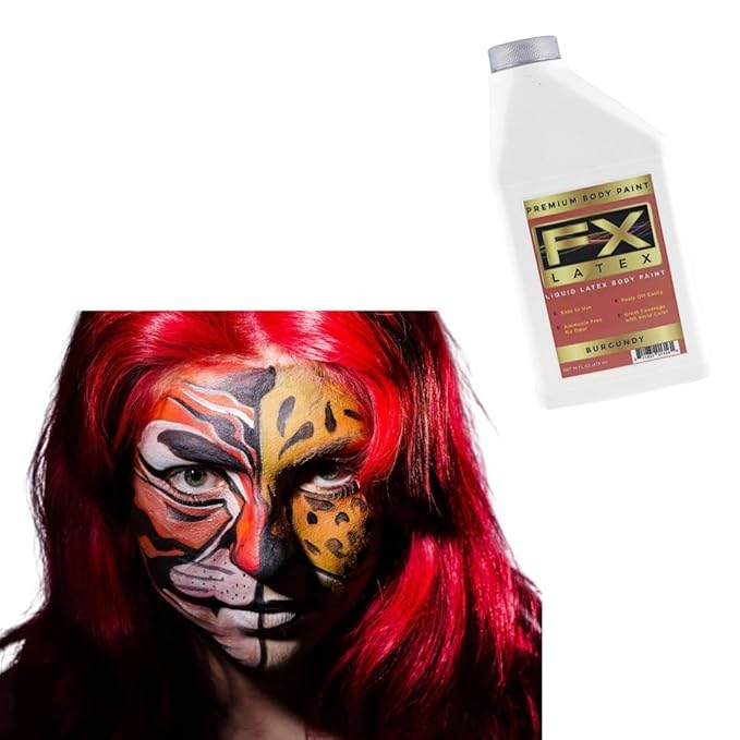 Liquid Latex - Face and Body Paint, Ammonia Free, Easy On and Off, Cosplay Makeup, Create Professional Monster, Zombie Arts 16 Oz (Burgundy)