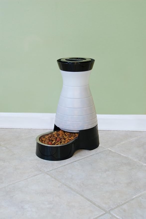 PetSafe Healthy Pet Food Station, 4 lb Gravity Feeder, Cats & Dogs, Medium | Dry Food Dispenser, Removable Stainless Steel Bowl Is Dishwasher Safe, Space-Saving Design