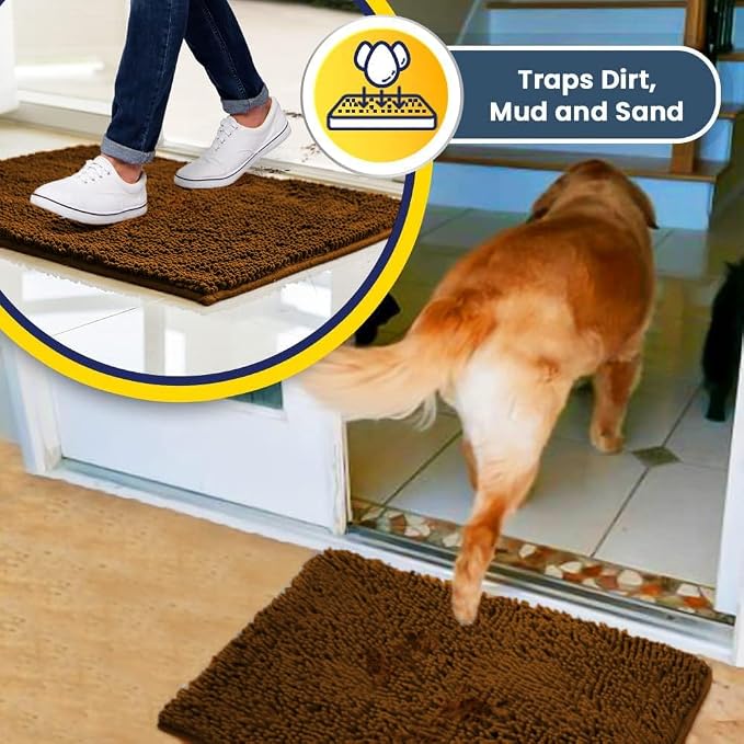 Muddy Mat® | Super Water Absorbent Door Mat Indoor, Microfiber Quick Dry Chenille Entryway Rug, Slip Resistant Front Door Mat, Indoor Mats for Entryway, Machine Washable Pet Rug, Amber 28" x 48"