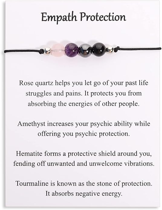 Korotho Empath Protection Bracelet Empath Bracelets Gifts for Her Natural Healing Crystal Beaded Bracelet, Tourmaline, Amethyst, Hematite, Rose Quartz, Jewelry for Best Friends Daughter Mom