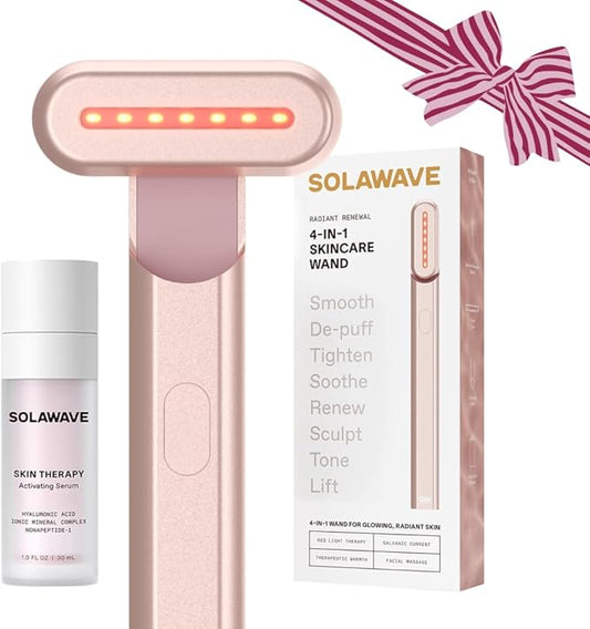 Solawave 4-in-1 Red Light Therapy Wand + Activating Serum | LED Skincare Device for Face & Neck | Facial Tool with Galvanic Current, Massage & Therapeutic Warmth | Reduces Appearance of Fine Lines