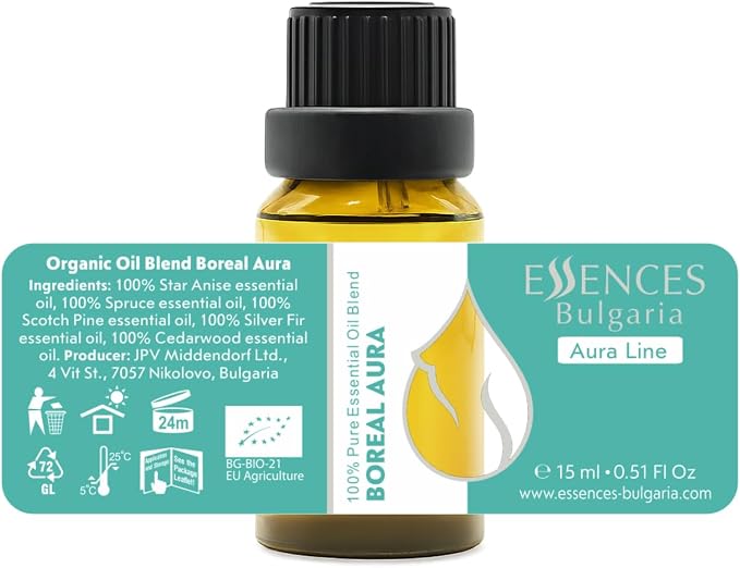 Aura Set Organic Essential Oil Blends 1.52 Fl Oz | Purple, Boreal & Solis Aura | Aromatherapy, Sauna & SPA | 100% Pure & Natural | Undiluted (3 pcs x 15 ml)