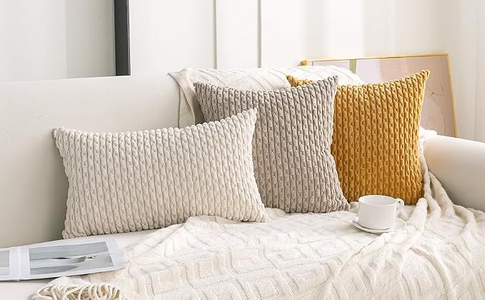 Set of 4 Yellow Olive Aqua Decorative Throw Pillow Covers 12x20 Inch Corduroy Pillow Covers for Bed Couch Sofa Living Room Soft Cushion Cases