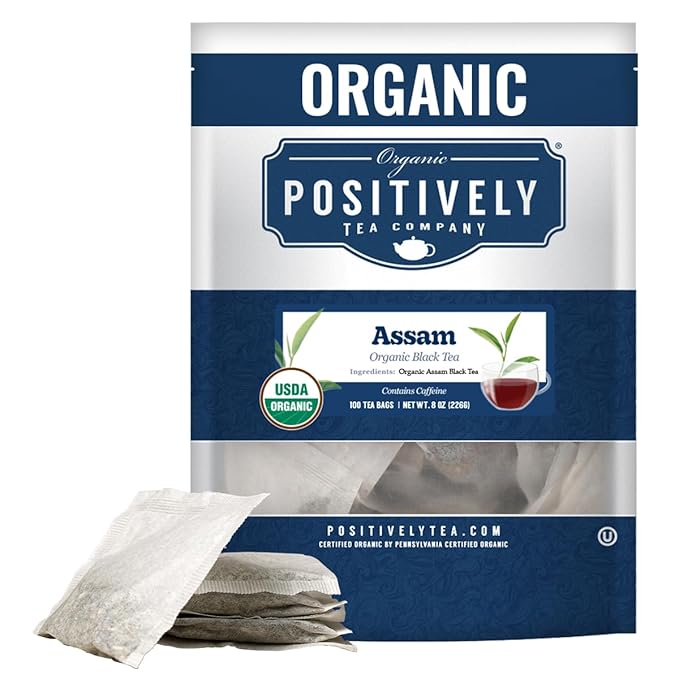 Organic Positively Tea Company, Assam Black Tea Bags, 100 Count, Eco-Friendly Tea Bags, Non-GMO