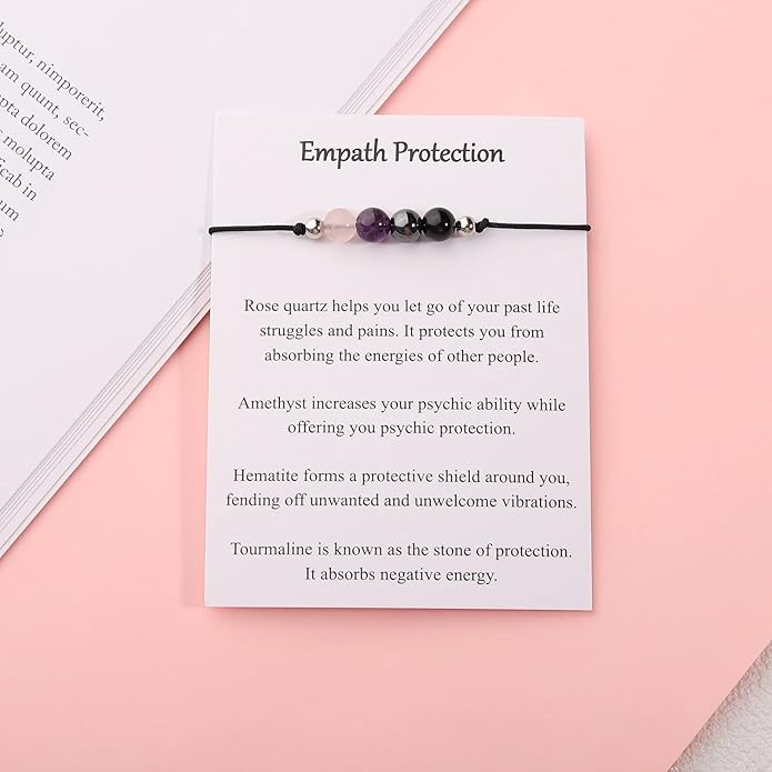 Korotho Empath Protection Bracelet Empath Bracelets Gifts for Her Natural Healing Crystal Beaded Bracelet, Tourmaline, Amethyst, Hematite, Rose Quartz, Jewelry for Best Friends Daughter Mom