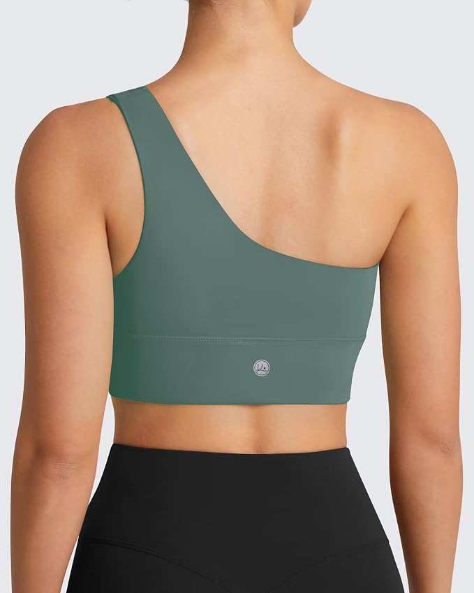 Queenie Ke Womens One Shoulder Sports Bra Left Side Strap Yoga Bras Gym Training Workout Crop Tops