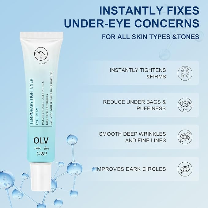 OLV Instant Eye Tightener Cream, Temporary Eye Tightener Eye Cream for Women Reduces Eye Bags, Dark Circles, Wrinkles, Puffiness, Fine Lines For All Skin Types (1.06 oz/30g)