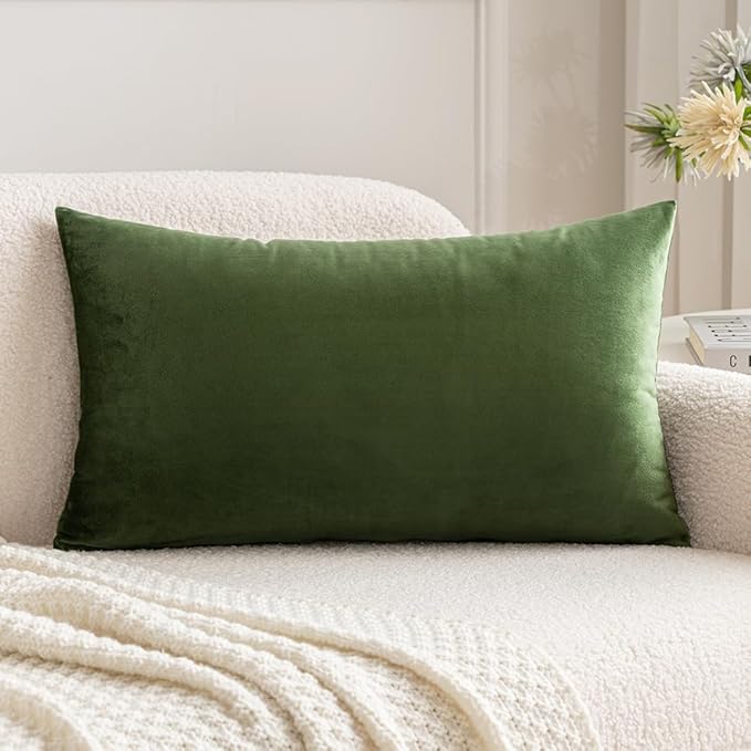 MIULEE 12x20 Inch Lumbar Velvet Throw Pillow Cover Set of 1 Moss Green | Soft Luxury Decorative Throw Pillow Cover, Single Rectangle Cushion Case, Home Decor for Chair Couch Sofa Bedroom Car Bed