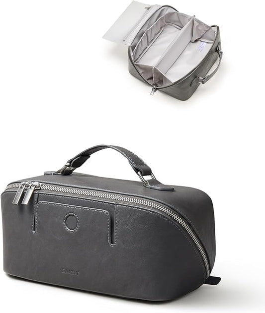 EACHY Travel Makeup Bag, Large Capacity Cosmetic Bag for Women, Waterproof PU Leather, Flat Open Portable Toiletry Bag for Skincare, Brushes & Travel Essentials