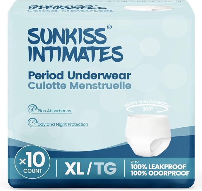 Disposable Period Underwear for Women with Heavy Flow, Low-Rise Unscented Postpartum Essentials, White, XLarge, 10 Count