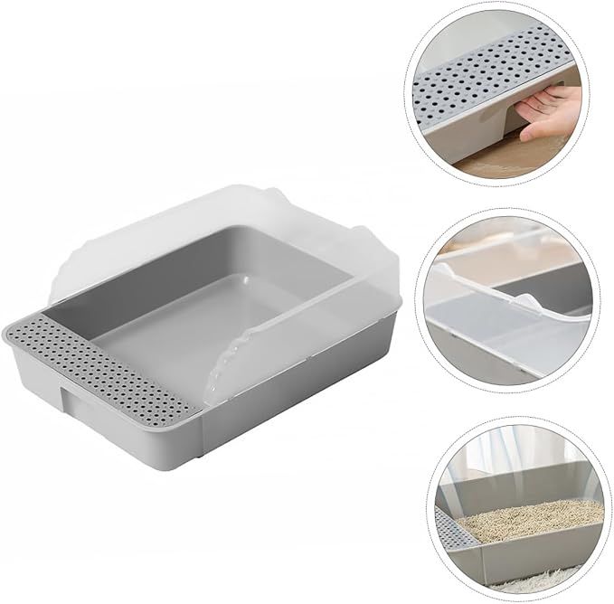 SUPVOX Cat Litter Pan Toilet Semi-Enclosed Anti-Splash Resistant Plastic Litter Box with Removable Cover Small Gray for Kitten Housebreaking and Indoor Use
