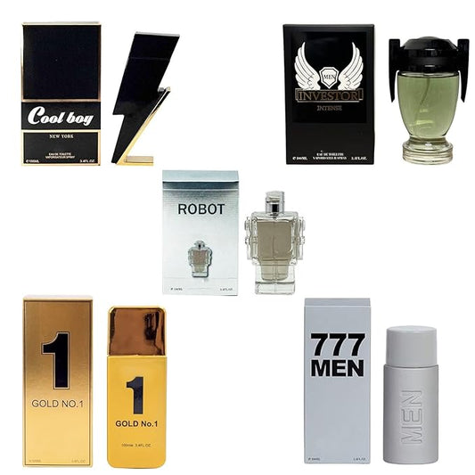 VENEZIO PROFUMO Cologne for Men (3.4oz/100ml x 5Pcs), Eau de toilette, Aromatic, Floral, Spicy, Citrus, Oriental, Masculine & Woody Notes - Individually Boxed Pack of 5pcs