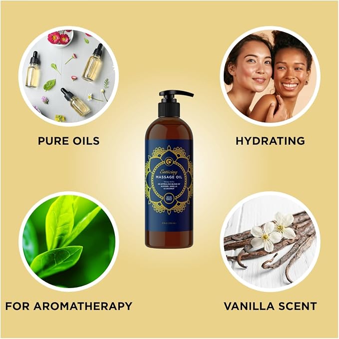 Massage Oils for Massage Therapy Bundle - Maple Holistics Massage Oil Kit with 16 Fl Oz Aromatherapy Lavender Massage Oil for Couples Plus Vanilla Scented Massage Oil Made with Pure Essential Oils