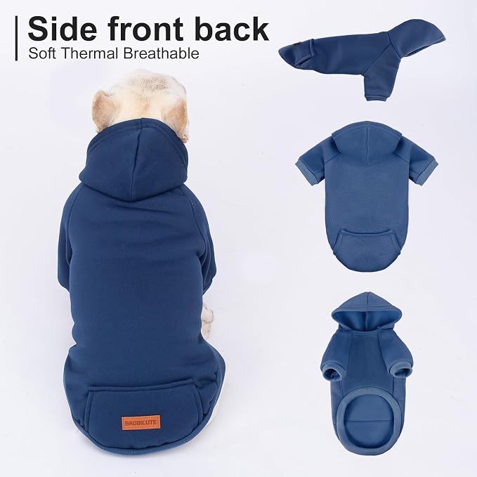 2 Pack Dog Hoodie Warm Hood Dog Sweater Cold Weather Small Dogs Sweatshirt Comfort Pet Clothes for Small Medium Dogs with Pockets (Navy+Blue, M (Back: 11.4",Chest: 16.9", 5.8-8.8 lbs))
