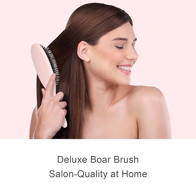 Eagle Fortress Boar Bristle Hair Brush for Women, Detangler Brush for Wet, Dry & Damaged Hair with Long Pins for Thick & Long Hair - Pink