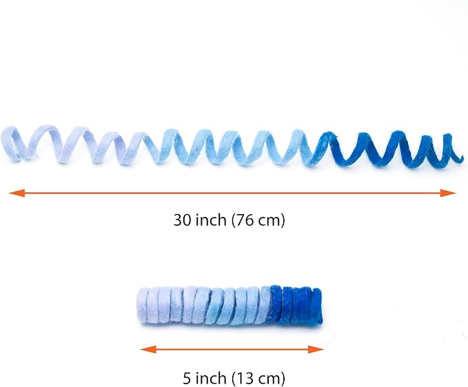 Glaciart One Felt Spring Cat Toy – 3 Pcs Soft Fuzzy Enrichment 100% Natural Wool - Interactive Stretchable Play Cat Toy Set - Safe for Pets, Non-AZO Colored Dyes - 30” Long