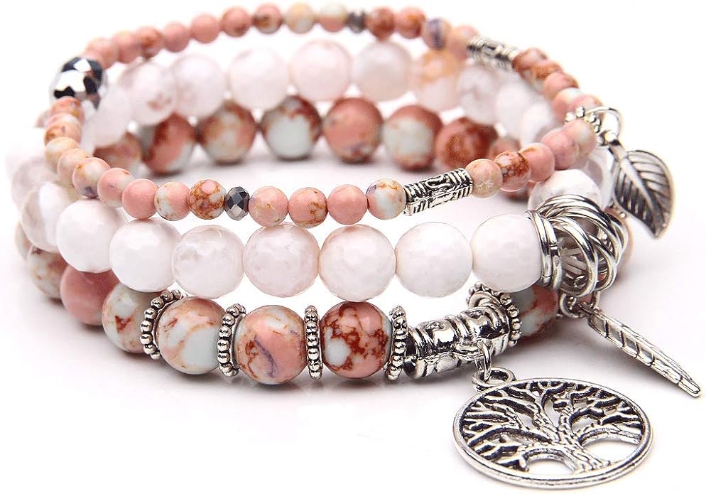 Jardme Healing Crystal Bracelets for Women, 8mm Beaded Natural Stone Stretch Chakra Bracelets Tree of Life Bracelet Jewelry Gifts for Women