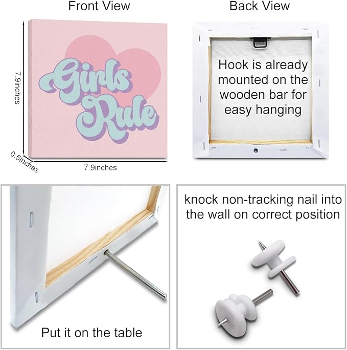 4 Pcs Girls Room Decor Posters Wall Art, Pink Colorful Prints for Teen Girl | Girl's Aesthetic Framed Posters Art Prints Artwork for Bedroom Playroom Rooms Home Decor 8 x 8 Inch