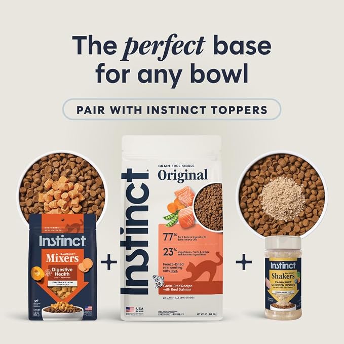 Instinct Original Dry Cat Food, Raw Coated Kibble, Real Salmon, 4.5 lb. Bag | Raw-coated kibble with wild-caught salmon for strong muscles, digestive health, and healthy skin & coat, grain-free