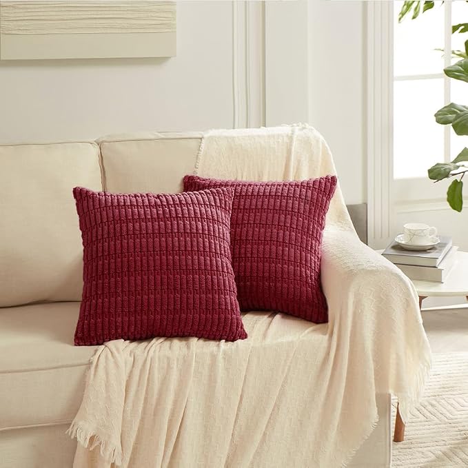 Fancy Homi 4 Packs Decorative Throw Pillow Covers for Living Room Couch Bed, Modern Farmhouse Boho Home Décor Accent Cushion Case, 20" x 20", Burgundy