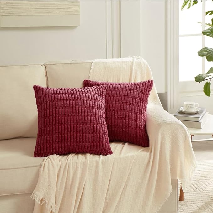 Fancy Homi 4 Packs Decorative Throw Pillow Covers for Living Room Couch Bed, Modern Farmhouse Boho Home Décor Accent Cushion Case, 22" x 22", Burgundy