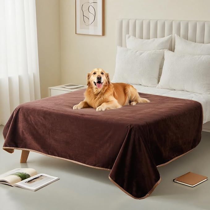 Waterproof Pet Blanket for Small Dogs and Cats | Reversible Flannel Fleece Throw Blanket for Sofa Couch Puppy Leakproof, Washable Furniture Protector 30"x40",Brown
