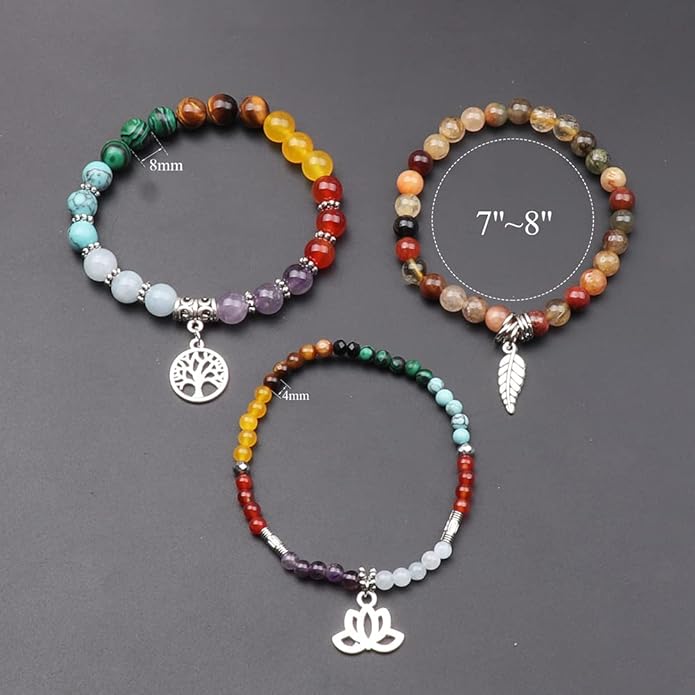 UEUC Tree of Life Yoga Healing Stone Bracelets,Multilayer Lotus Chakra Stone Reiki Bracelet Sets,Anxiety Crystal Natural Stone,for Women Stress Relief
