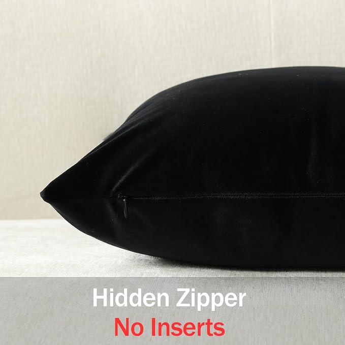 Throw Pillow Covers 22x22 Black: Pack of 2 Cozy Soft Velvet Square Modern Luxury Decorative Throw Pillow Cases for Sofa Couch Living Room Bed Home Decor