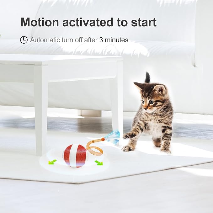 Jkanti Interactive Cat Toys for Indoor Cats,The 3rd Generation Agile Moving Cat Ball with Elastic Mesh Tail,Automatic Kitten Toys for Bored Indoor Cats,Motion Activated (Orange)